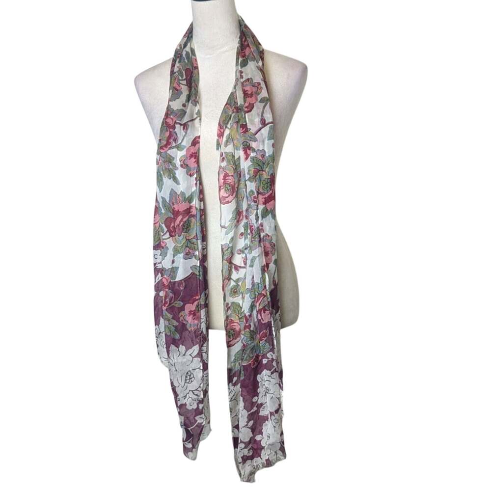 100% silk Cottagecore Garden Floral Scarf Shaw  79x22